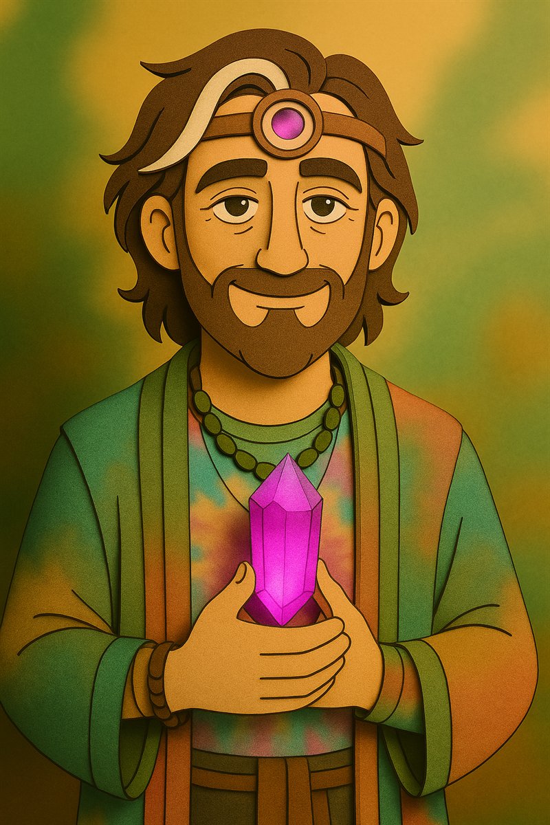 AI-assisted character study of George holding a glowing crystal